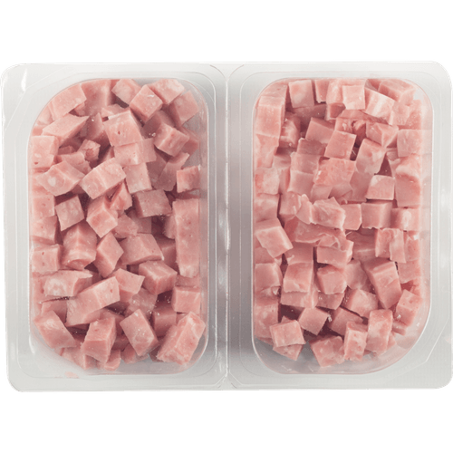 Foto van Slagerskwaliteit Hamblokjes op witte achtergrond