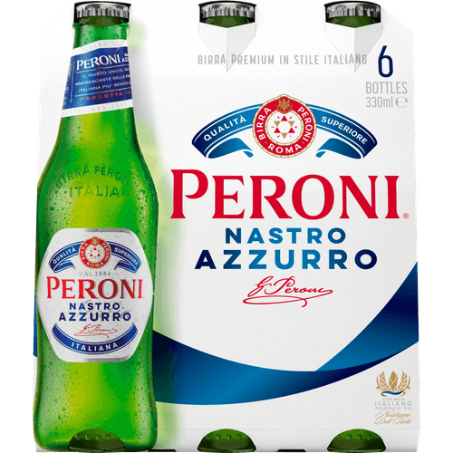 Foto van Peroni Nastro azzurro 6x33 cl op witte achtergrond