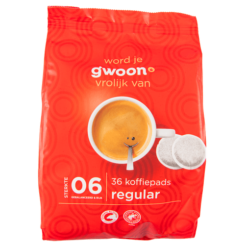 Foto van G'woon Koffiepads regular op witte achtergrond