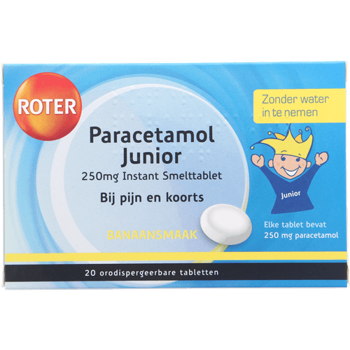 Foto van Roter Paracetamol smelttablet junior 250mg op witte achtergrond