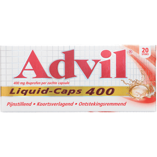 Foto van Advil Liquid-caps 400mg op witte achtergrond