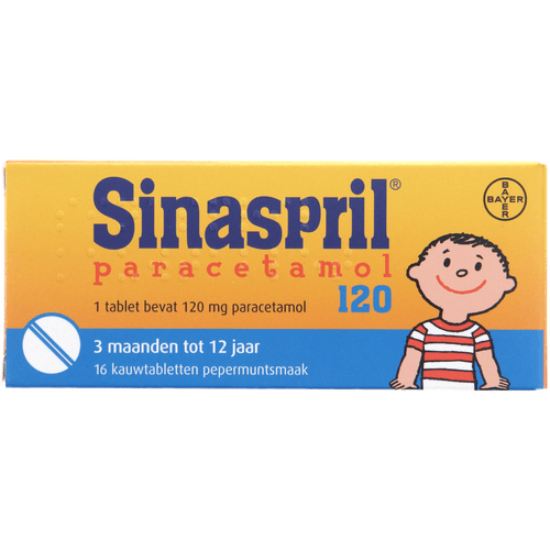 Foto van Sinaspril Paracetamol 120mg op witte achtergrond