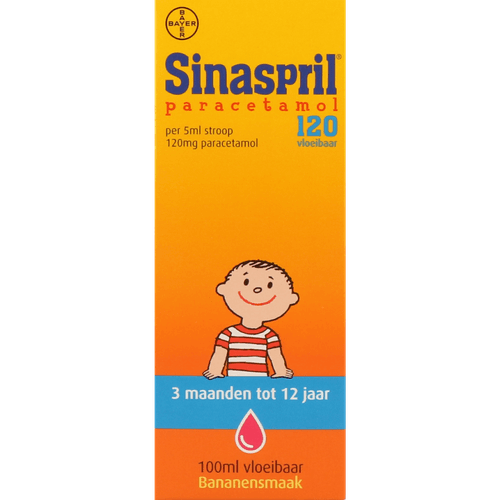 Foto van Sinaspril Paracetamol vloeibaar op witte achtergrond