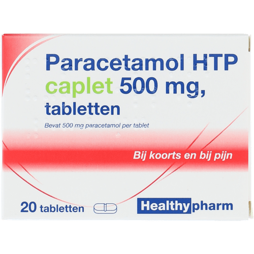 Foto van Healthypharm Paracetamol caplet 500mg op witte achtergrond