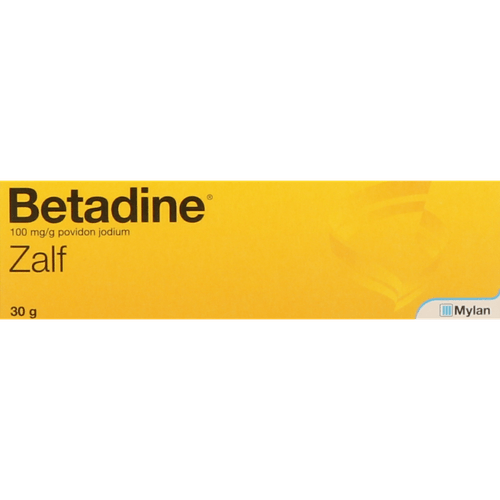 Foto van Betadine Jodium zalf op witte achtergrond
