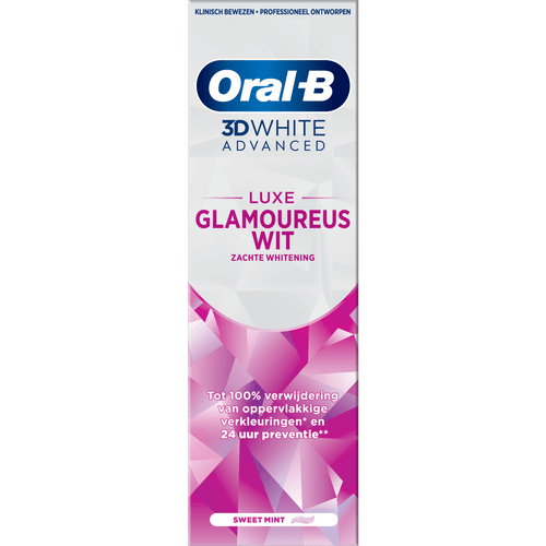 Foto van Oral-B Tandpasta 3d white luxe glamoreus wit op witte achtergrond