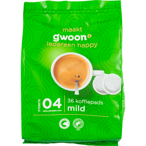 Foto van G'woon Koffiepads mild roast op witte achtergrond