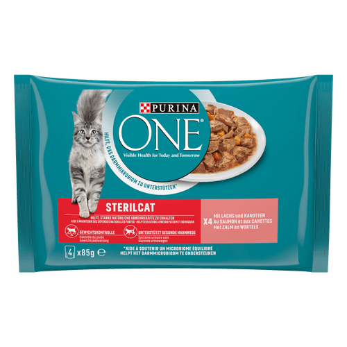 Foto van Purina One Kattenvoer sterilcat zalm-wortel op witte achtergrond