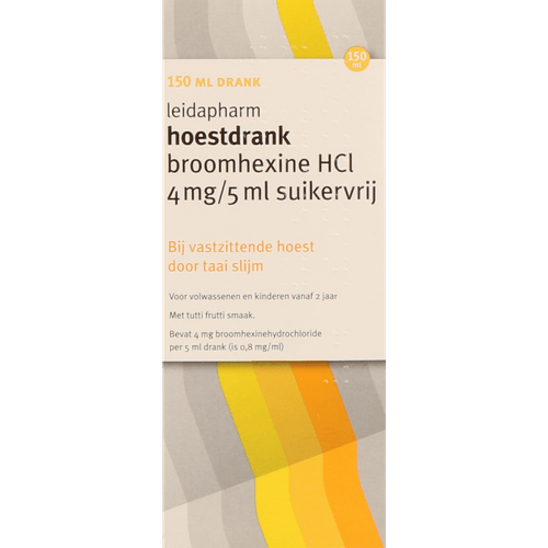 Foto van Leidapharm Broomhexine 4mg kind suikervrij op witte achtergrond