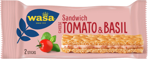 Foto van Wasa Sandwich tomaat & basilicum op witte achtergrond