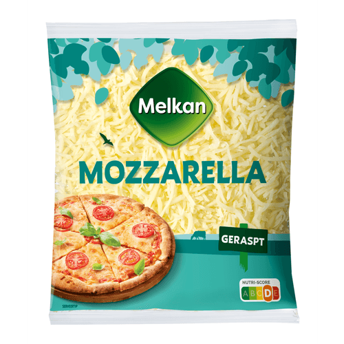 Foto van Melkan Mozzarella 50+ geraspt op witte achtergrond