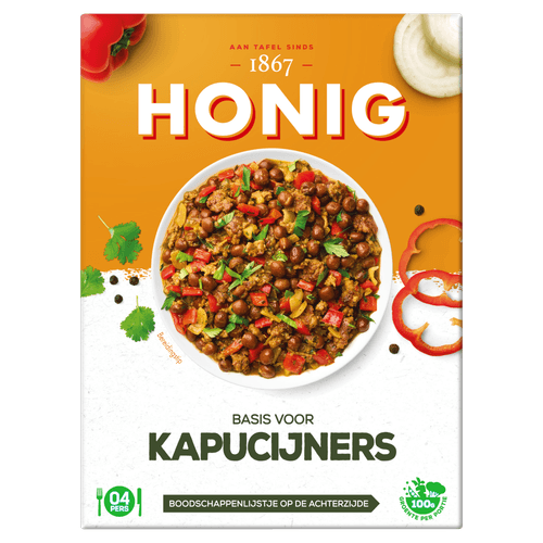 Foto van Honig Kruidenmix kapucijners op witte achtergrond