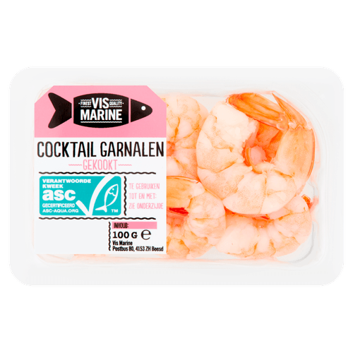 Foto van Vis Marine Cocktailgarnalen met staart op witte achtergrond