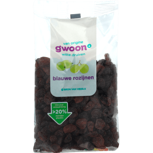 Foto van G'woon Rozijnen blauw op witte achtergrond