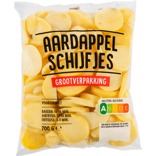 Foto van Aardappelschijfjes grootverpakking op witte achtergrond