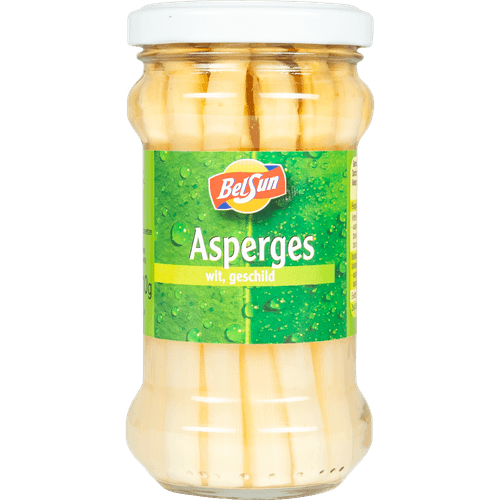 Foto van Belsun Geschilde asperges wit op witte achtergrond