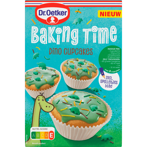 Foto van Dr. Oetker Cupcakes baking time dino op witte achtergrond