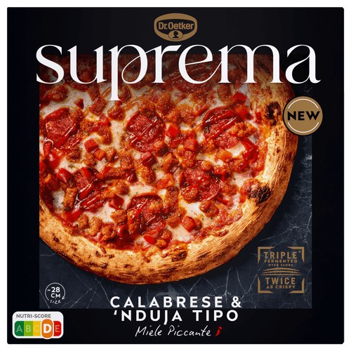 Foto van Dr. Oetker Suprema small pizza calabrese & nduja op witte achtergrond