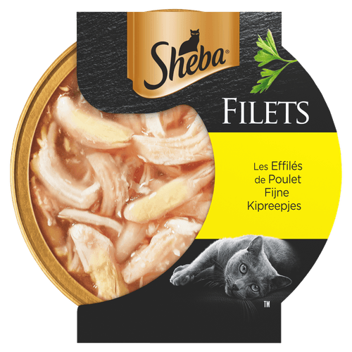 Foto van Sheba Kattenvoer filets fijne kipreepjes op witte achtergrond