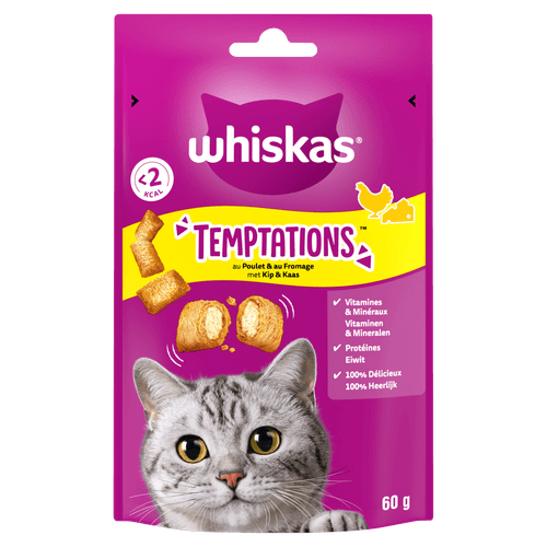 Foto van Whiskas Kattensnacks temptations kip-kaas op witte achtergrond