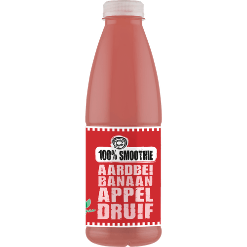 Foto van Fruity Smoothie 100% smoothie aardbei appel banaan op witte achtergrond