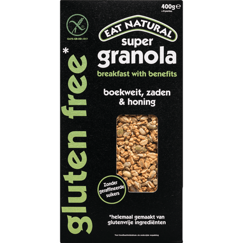 Foto van Eat Natural Super granola boekweit op witte achtergrond