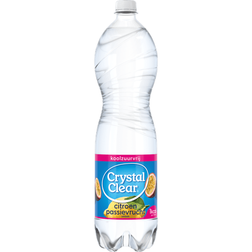 Foto van Crystal Clear Lemon-passie koolzuurvrij op witte achtergrond