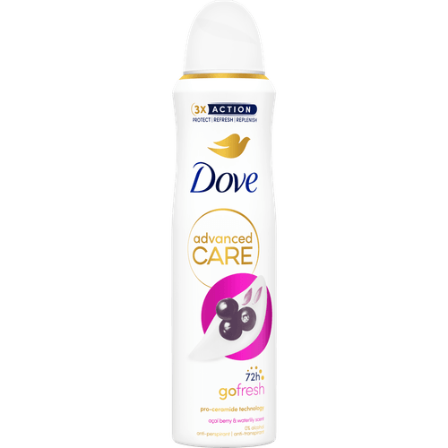 Foto van Dove Deospray advanced care acai berry and waterlily op witte achtergrond