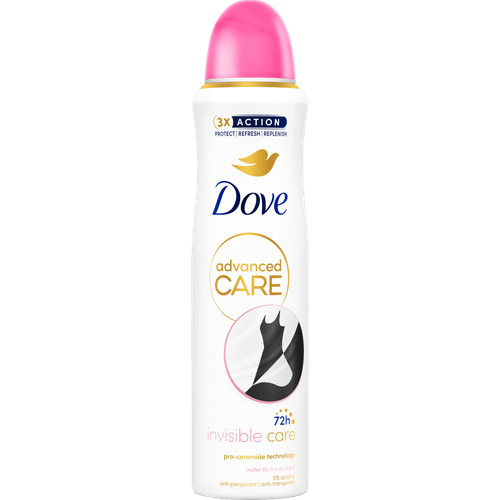Foto van Dove Deospray advanced care invisible care op witte achtergrond