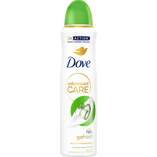 Foto van Dove Deospray advanced care cucumber & green tea op witte achtergrond