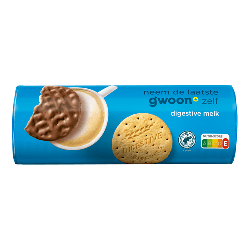 Foto van G'woon Digestive melkchocolade op witte achtergrond