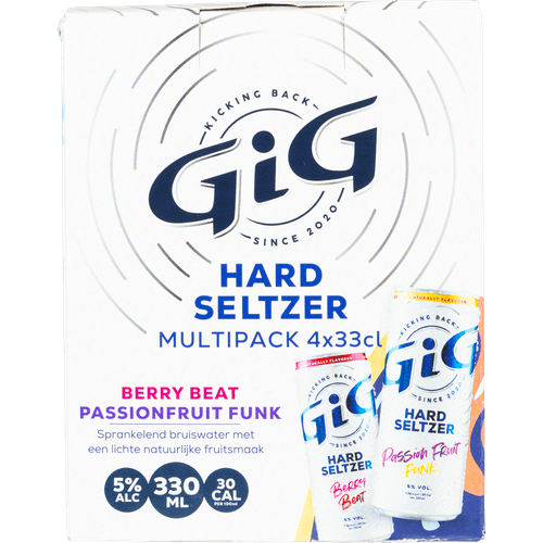 Foto van GiG Hard seltzer mixpack 4x330 ml op witte achtergrond