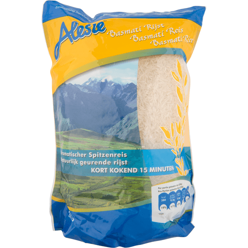 Foto van Alesie Basmati rijst op witte achtergrond