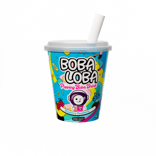 Foto van Boba Loba Blueberry raspberry op witte achtergrond