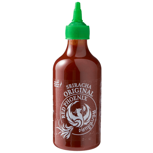 Foto van Red Phoenix Sriracha original op witte achtergrond