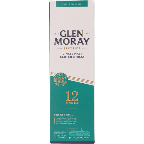 Foto van Glen Moray Whisky 12 years Schotland op witte achtergrond