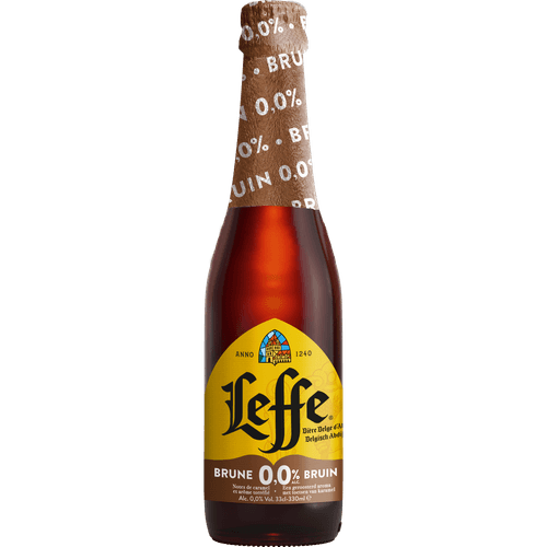 Foto van Leffe Bruin 0.0 op witte achtergrond