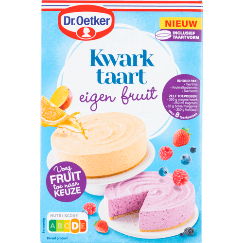 Foto van Dr. Oetker Kwarktaart eigen fruit op witte achtergrond
