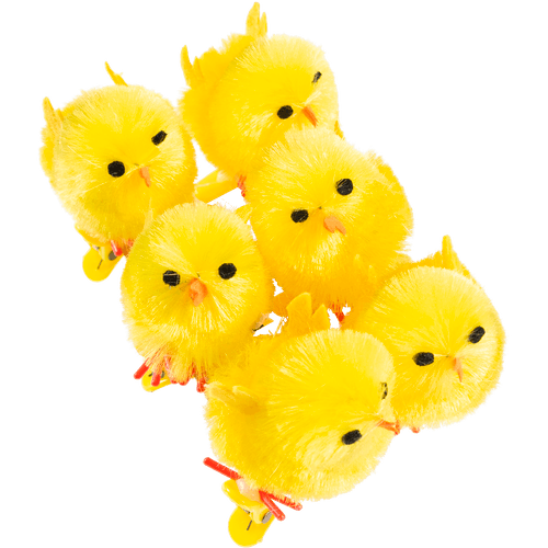 Foto van Chenille kuikens op clips 6 stuks op witte achtergrond