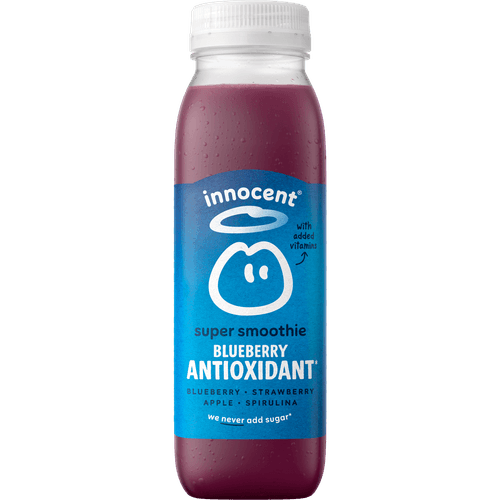 Foto van Innocent Super smoothie blueberry antioxidant op witte achtergrond