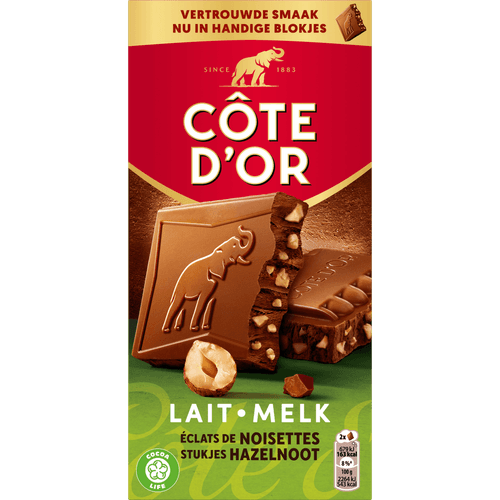 Foto van Côte d'Or Chocolade tablet melk-hazelnoot op witte achtergrond