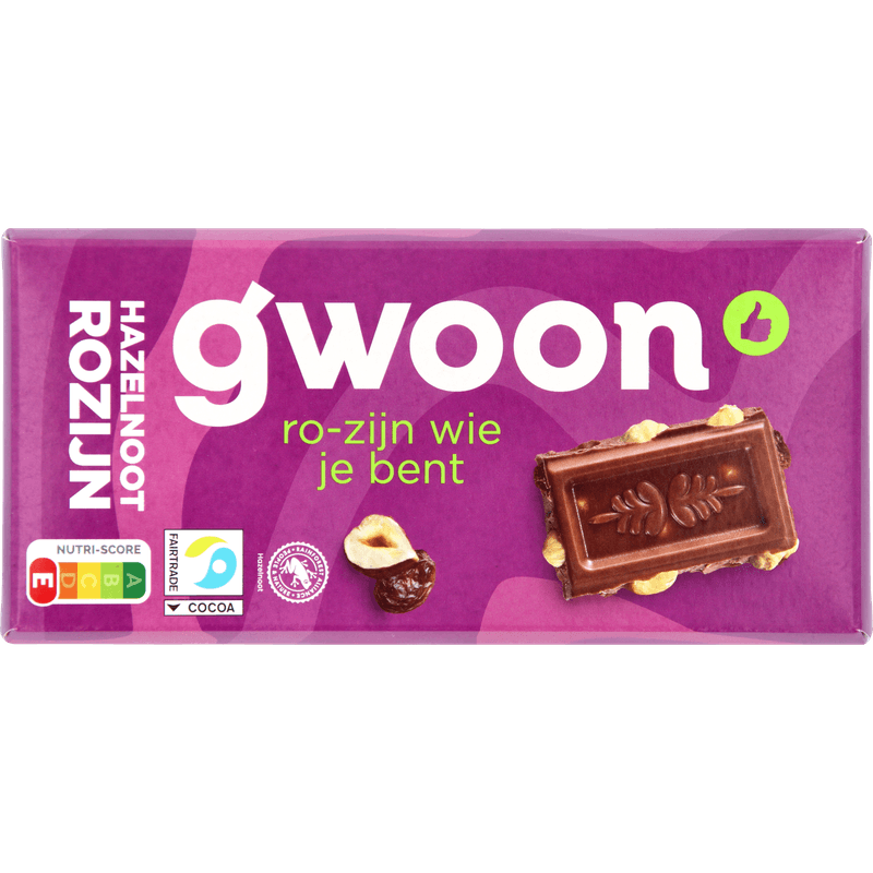G'woon Chocoladereep hazelnoot rozijn melk