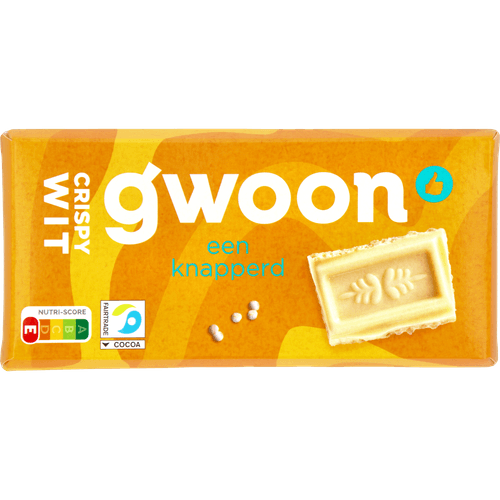 Foto van G'woon Chocoladereep wit met rijstcrisp op witte achtergrond