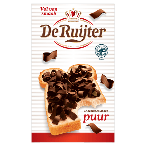 Foto van De Ruijter Chocolade vlokken puur op witte achtergrond