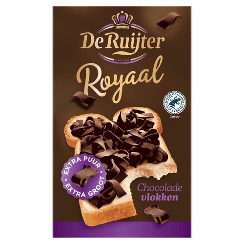 Foto van De Ruijter Chocolade vlokken royaal op witte achtergrond