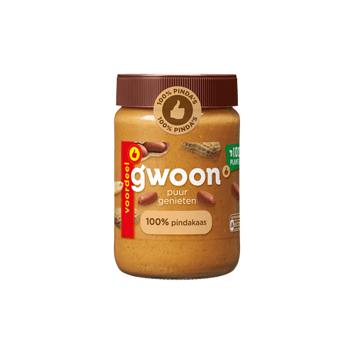 Foto van G'woon 100% pindakaas op witte achtergrond