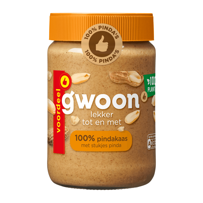 G'woon 100% pindakaas met stukjes pinda