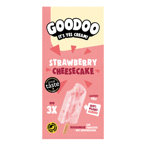 Foto van Goodoo Strawberry cheesecake 3 st. op witte achtergrond