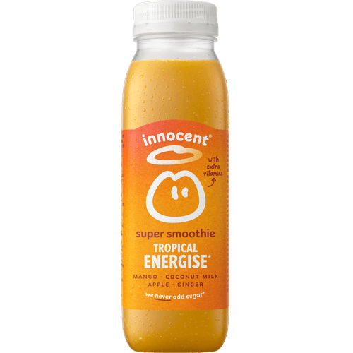 Foto van Innocent Super smoothie tropical energise op witte achtergrond
