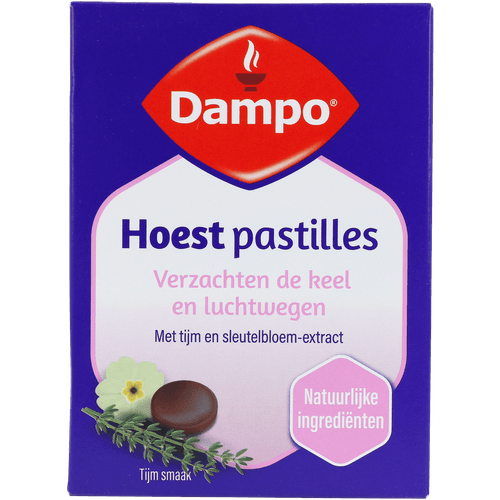 Foto van Dampo Hoestpastilles thijm op witte achtergrond